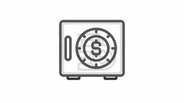 Animovaný Trezor Lineární Ikonou Peněz Ochrana Finančních Aktiv Bankovní Služba — Stock video