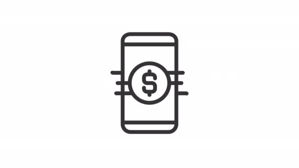 Animerad Bank App Linjär Ikon Sparar Konto Telefon Digital Betalningsteknik — Stockvideo