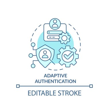 Uyarlamalı kimlik doğrulama turkuaz konsept simgesi. Tüketici profili soyut fikir ince çizgi çizimine erişim. İzole bir taslak çizim. Düzenlenebilir felç. Arial, Myriad Pro-Kalın yazı tipleri