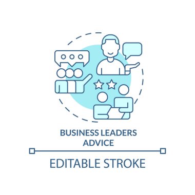 İş liderleri turkuaz konsept ikonu öneriyorlar. Akıl hocası fikri soyut ince çizgi çizimi. İzole bir taslak çizim. Düzenlenebilir felç. Arial, Myriad Pro-Kalın yazı tipleri