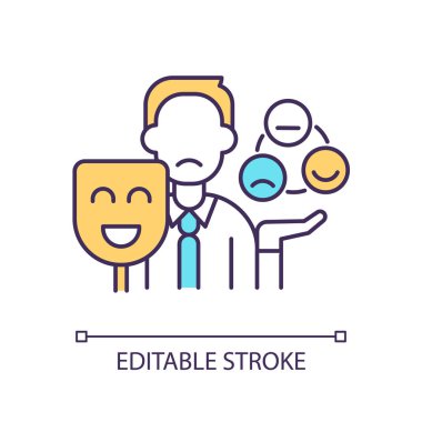 Gizli duygular RGB renk simgesi. Kişisel bir mesele. Öz saygımı koruyorum. Toksik pozitiflik. Akıl sağlığı. İzole vektör çizimi. Basit bir çizgi çizimi. Düzenlenebilir felç. Kullanılan Arial yazı tipi