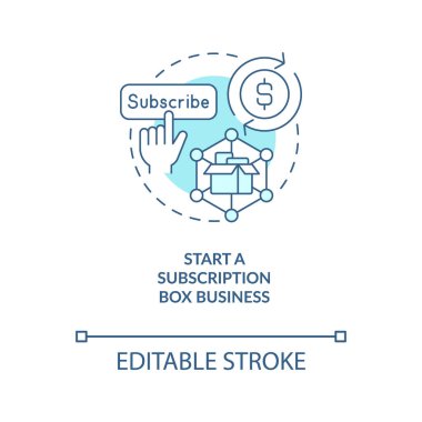 Üyelik kutusu iş turkuaz konsept simgesini başlat. İnternetten sat. Ev tabanlı şirket çizimi. İzole bir taslak çizim. Düzenlenebilir felç. Arial, Myriad Pro-Kalın yazı tipleri