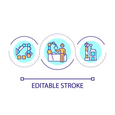 Kaldırma ve vinç güvenlik döngüsü konsepti simgesi. Güvenlik sistemi üretiliyor. Fabrika ekipmanları soyut fikir ince çizgi çizimi. İzole bir taslak çizim. Düzenlenebilir felç. Kullanılan Arial yazı tipi