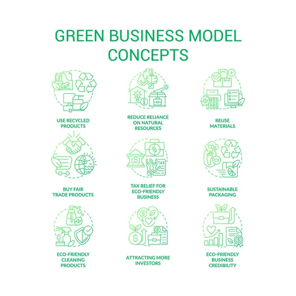 Modelo Negócio Sustentável Conjunto Ícones Conceito Gradiente Verde Fabricação Ecológica — Vetor de Stock