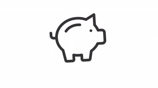 Animated Piggy Bank Line Icon Personal Account Finance Seamless Loop — Stock Video