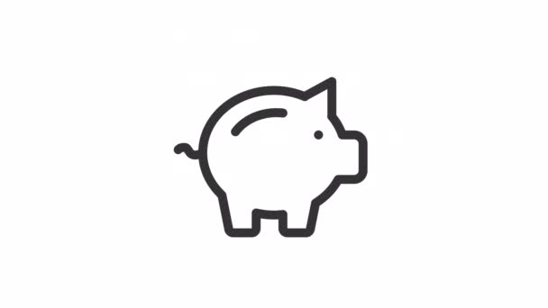 Анімована Лінія Заощаджень Піктограма Свинячий Банк Монета Безшовний Цикл Відео — стокове відео