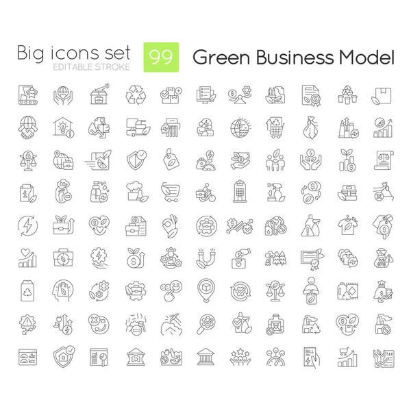 Conjunto Iconos Lineales Modelo Negocio Verde Empresa Sostenible Respetuoso Personalizable — Vector de stock