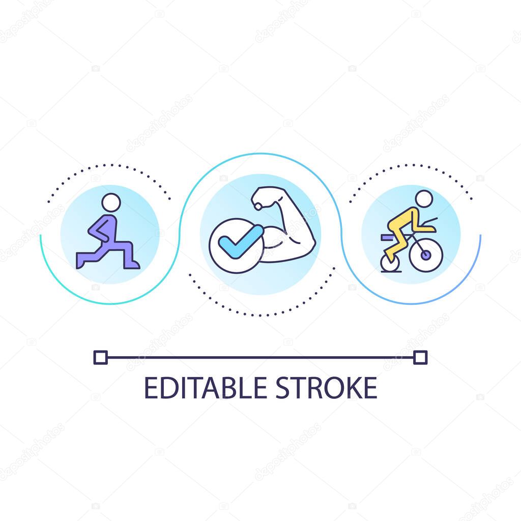 Strengthen muscles loop concept icon. Conditioning exercises. Sports injury prevention tip abstract idea thin line illustration. Isolated outline drawing. Editable stroke. Arial font used