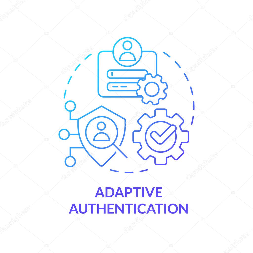 Adaptive authentication blue gradient concept icon. User recognition. Access to profile. Consumer login abstract idea thin line illustration. Isolated outline drawing. Myriad Pro-Bold font used