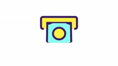 Animasyon ATM renk ui simgesi. Otomatik makine. Nakit çekilmesi. Finans ve bankacılık. Şeffaf arkaplanda alfa kanalı olan kusursuz HD video. Basit doldurulmuş RGB resim çizelgesi canlandırması