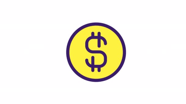 Geanimeerde Dollar Munt Kleur Pictogram Betaling Aankoop Bankieren Financiën Naadloze — Stockvideo