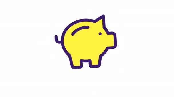 Animated Piggy Bank Color Icon Личный Счет Финансы Банковское Дело — стоковое видео