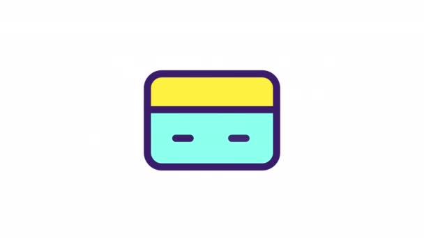 Animated Bank Card Color Icon Set Electronic Money Finance Banking — Stock Video
