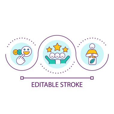 Müşterileri tatmin etme döngüsü simgesini yükselt. Eko-bilinçli tüketici. Sürdürülebilir marka. Yeşil iş fikri soyut ince çizgi çizimi. İzole bir taslak çizim. Düzenlenebilir felç. Kullanılan Arial yazı tipi