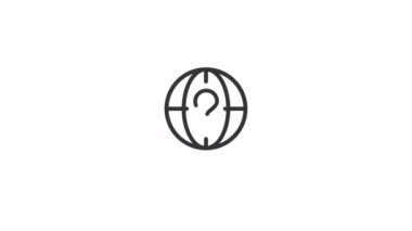 Canlandırılmış dünya soru doğrusal simgesi. Küresel ekonomik sorunlar. Uluslararası problem çözme. Şeffaf arkaplanda alfa kanalı olan kusursuz HD video. Taslak hareketli grafik canlandırması