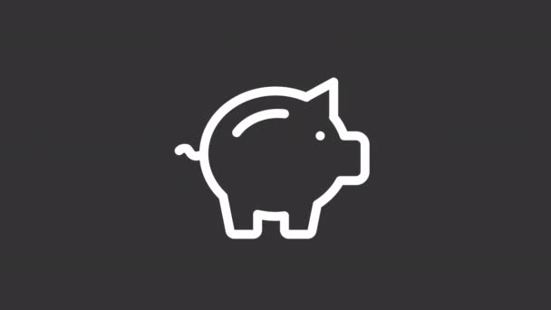 Animated Savings White Line Icon Piggy Bank Coin Seamless Loop — Stock Video