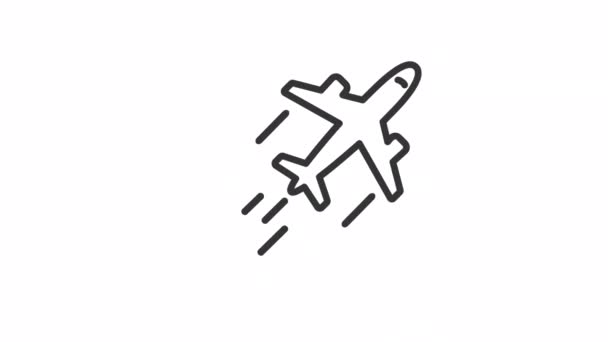 Animowana Płaszczyzna Liniowa Ikona Lot Komercyjny Podróżuję Lądowanie Odlot Bezproblemowa — Wideo stockowe