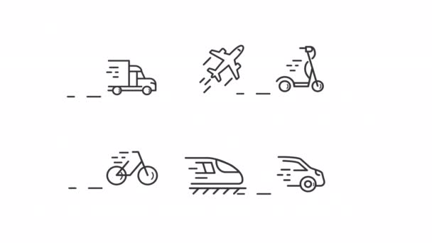 Animované Transportní Lineární Ikony Nastaveny Dojíždím Veřejná Osobní Doprava Vozidla — Stock video