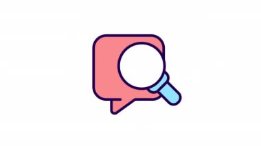 Animasyon araştırma renk simgesi. Bilgi arıyorum. Soru işareti ve büyüteç. Şeffaf arkaplanda alfa kanalı olan kusursuz HD video. Basit doldurulmuş çizgi hareketi grafik canlandırması