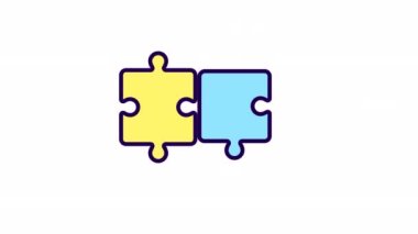 Animasyon çözülmemiş bulmaca renk simgesi. Beyin fırtınası. İmkansız bir bilmeceyi çözmek. Şeffaf arkaplanda alfa kanalı olan kusursuz HD video. Basit doldurulmuş çizgi hareketi grafik canlandırması