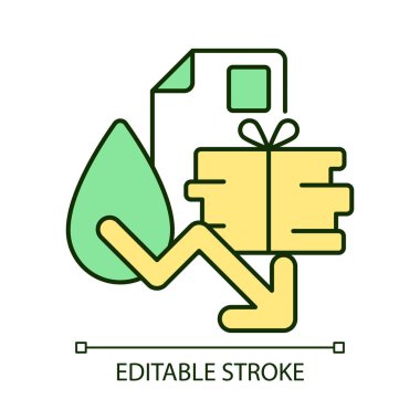 Çöp RGB renk simgesini azalt. Çöpü geri dönüştür. Yeniden kullanılabilir materyaller. Çevre dostu ambalaj. Atık ayıklama. İzole vektör çizimi. Basit bir çizgi çizimi. Düzenlenebilir felç. Kullanılan Arial yazı tipi