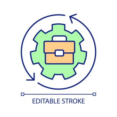 İş optimizasyonu RGB renk simgesi. Marka binası. Şirket gelişimi. İş ayarlama. İzole vektör çizimi. Basit bir çizgi çizimi. Düzenlenebilir felç. Kullanılan Arial yazı tipi