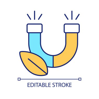 Çevre dostu davranışları teşvik et RGB renk ikonu. Ekolojik pazarlama. Yeşil iş avantajı. İzole vektör çizimi. Basit bir çizgi çizimi. Düzenlenebilir felç. Kullanılan Arial yazı tipi