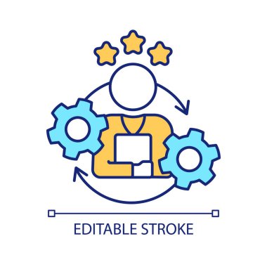 Danışman RGB renk simgesi. Yardım Servisi. Müşteri desteği. Çalışan memnuniyetini arttır. İzole vektör çizimi. Basit bir çizgi çizimi. Düzenlenebilir felç. Kullanılan Arial yazı tipi