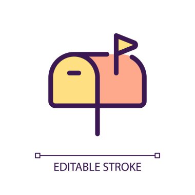 Posta kutusu pikseli mükemmel RGB renk ui simgesi. Gelen mektuplar. Kişisel adresi. Basit doldurulmuş çizgi ögesi. Mobil uygulama için UX tasarımı. Vektör izole görüntü grafiği. Düzenlenebilir felç. Kullanılan Arial yazı tipi