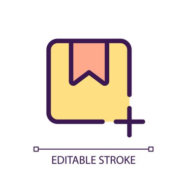 Paket piksel ekle mükemmel RGB renk ui simgesi. Çevrimiçi yeni siparişler oluştur. Lojistik. Basit doldurulmuş çizgi ögesi. Mobil uygulama için UX tasarımı. Vektör izole görüntü grafiği. Düzenlenebilir felç. Kullanılan Arial yazı tipi