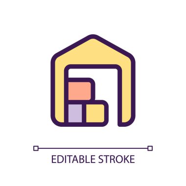 Depo pikseli mükemmel RGB renk ui simgesi. Posta deposu. Lojistik. Basit doldurulmuş çizgi ögesi. Mobil uygulama için UX tasarımı. Vektör izole görüntü grafiği. Düzenlenebilir felç. Kullanılan Arial yazı tipi