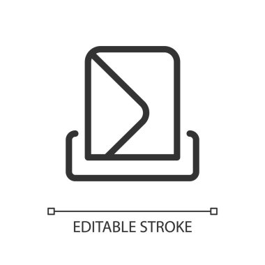 Harf piksel mükemmel doğrusal ui simgesini bırak. Zarf gönder. Posta ve teslimat. GUI, UX tasarımı. Uygulama ve web için izole edilmiş kullanıcı arayüzü ögesi. Düzenlenebilir felç. Kullanılan Arial yazı tipi