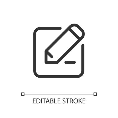 Metin piksel mükemmel doğrusal ui simgesini düzenle. Mesaj yaz. Belge düzenleme. Uygulama aracı. GUI, UX tasarımı. Uygulama ve web için izole edilmiş kullanıcı arayüzü ögesi. Düzenlenebilir felç. Kullanılan Arial yazı tipi