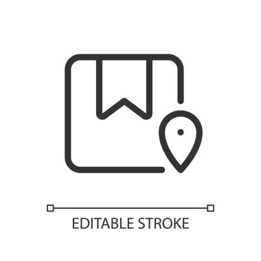 Parça pikseli mükemmel doğrusal ui simgesi. Düzeni bul. Adresi ver. Konum kodu ve kutu arayüzü, UX tasarımı. Uygulama ve web için izole edilmiş kullanıcı arayüzü ögesi. Düzenlenebilir felç. Kullanılan Arial yazı tipi