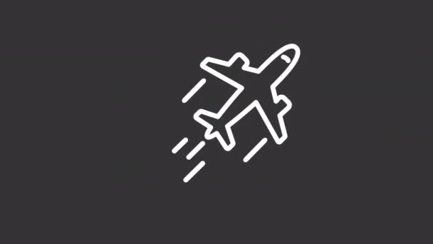 Анімована Піктограма Білої Лінії Площини Комерційний Рейс Подорожі Посадка Відправлення — стокове відео