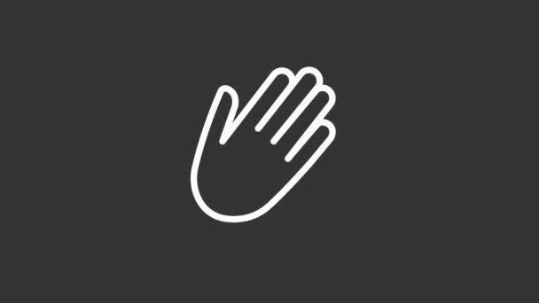 Animated Waving Hand White Line Icon Nonverbal Communication Greeting Calling — Stock Video