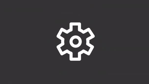 Animated Gear White Line Icon Настройки Системы Обработка Часть Механизма — стоковое видео