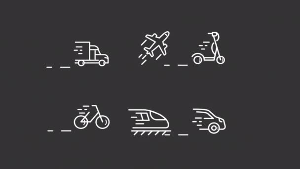 Conjunto Iconos Línea Blanca Para Vehículos Animados Viajando Transporte Público — Vídeos de Stock