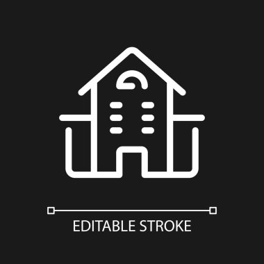 Dairelerin konumu piksel koyu tema için mükemmel beyaz doğrusal ui simgesi. Okul, üniversite. Vektör çizgisi çizimi. Gece modu için izole edilmiş kullanıcı arayüzü sembolü. Düzenlenebilir felç. Kullanılan Arial yazı tipi