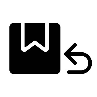 Paketi geri getir siyah glyph ui simgesi. Posta idaresi. Lojistik ve dağıtım. Kullanıcı arayüzü tasarımı. Beyaz uzayda siluet sembolü. Ağ ve cep telefonu için sağlam bir resim. İzole vektör illüstrasyonu