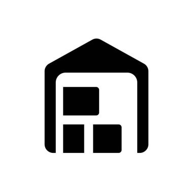 Depo siyah glyph ui ikonu. Posta deposu. Lojistik. Depo paketleri. Kullanıcı arayüzü tasarımı. Beyaz uzayda siluet sembolü. Ağ ve cep telefonu için sağlam bir resim. İzole vektör illüstrasyonu