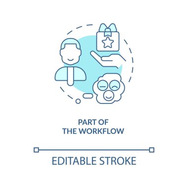 İş akışı turkuaz konsept ikonu. Müşteri hizmetleri çalışanlarını motive etmek ince çizgi çizimi fikri soyut. İzole bir taslak çizim. Düzenlenebilir felç. Arial, Myriad Pro-Kalın yazı tipleri
