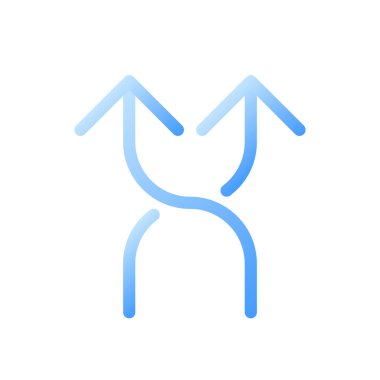 İlerideki otoyol kavşağı okları düz eğimli iki renkli ui simgesi. Hedefe ulaşılıyor. Yol tabelası. Basit bir piktogram. Arayüz, mobil uygulama için UX tasarımı. Vektör izole edilmiş RGB illüstrasyonu