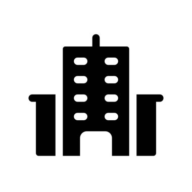 Ofis binasının konumu siyah glyph ui simgesi. Çalışma alanı. Şirket karargahı. Kullanıcı arayüzü tasarımı. Beyaz uzayda siluet sembolü. Ağ ve cep telefonu için sağlam bir resim. İzole vektör illüstrasyonu