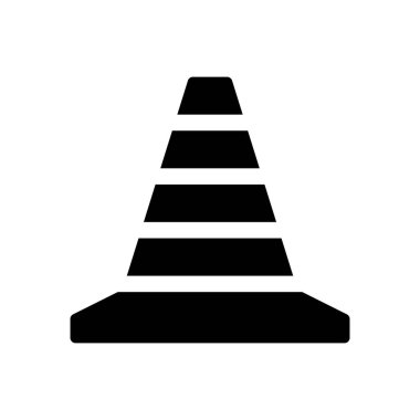 Trafik konisi siyah glyph ui simgesi. Yol parkı. İnşaat alanı. Kontrol bölgesi. Kullanıcı arayüzü tasarımı. Beyaz uzayda siluet sembolü. Ağ ve cep telefonu için sağlam bir resim. İzole vektör illüstrasyonu