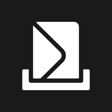 Harf koyu mod simgesini bırak. Zarf gönder. Hızlı teslimat. Kullanıcı arayüzü tasarımı. Siyah uzayda beyaz siluet sembolü. Ağ ve cep telefonu için sağlam bir resim. Vektör izole illüstrasyonu