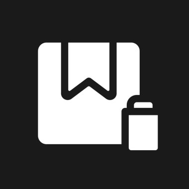 Koyu mod ui simgesini sil. Paket teslimatını iptal et. Kullanıcı arayüzü tasarımı. Siyah uzayda beyaz siluet sembolü. Ağ ve cep telefonu için sağlam bir resim. Vektör izole illüstrasyonu