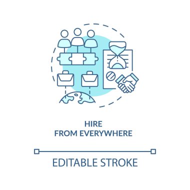 Her yerden turkuaz konsept ikonu kirala. Soyut fikir çizgisi çizimi için personel desteği. İzole bir taslak çizim. Düzenlenebilir felç. Arial, Myriad Pro-Kalın yazı tipleri