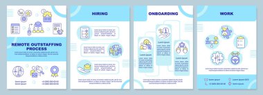 Uzaktan kumanda işlemleri mavi broşür şürü. Gemide. Çizgisel simgeli broşür tasarımı. Sunum için düzenlenebilir 4 vektör düzeni, yıllık raporlar. Arial-Black, Kullanılan Myriad Pro-Normal yazı tipleri