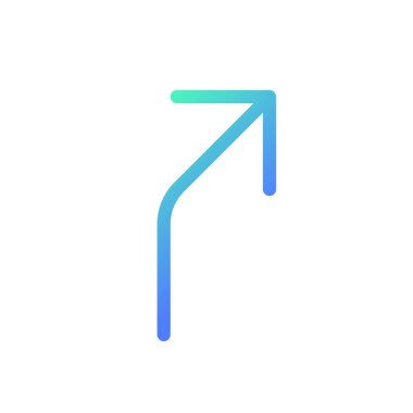 Yol kıvrımları sağa ok pikseline mükemmel gradyan ui simgesi. Yönü takip ediyorum. Yol tabelası. Satır rengi kullanıcı arayüzü sembolü. Modern tarz pictogram. Vektör izole edilmiş taslak çizimi